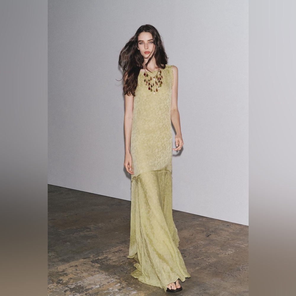 Zara Pale Lime Green Maxi Dress